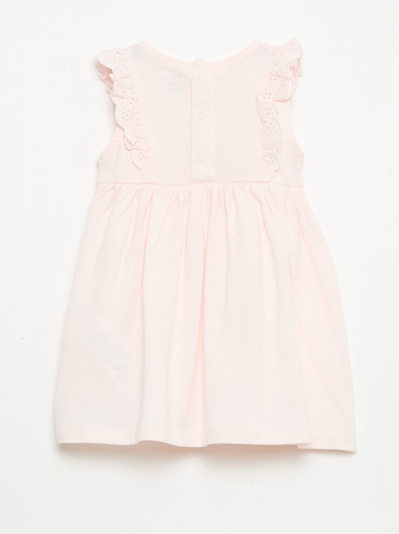 Vestido 'Disney' liso sem mangas com folho no peitilho Rosa - Kiabi