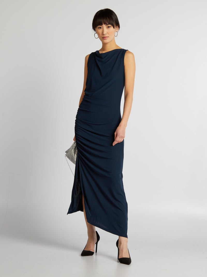 Vestido drapeado com decote drapeado AZUL - Kiabi
