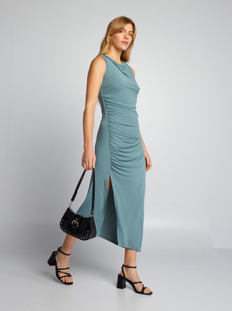 Vestido drapeado com decote drapeado AZUL - Kiabi