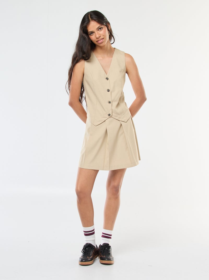 Vestido efeito 2 em 1 colete de fato + saia Bege - Kiabi