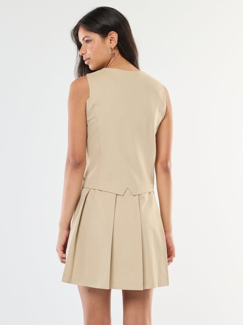 Vestido efeito 2 em 1 colete de fato + saia Bege - Kiabi