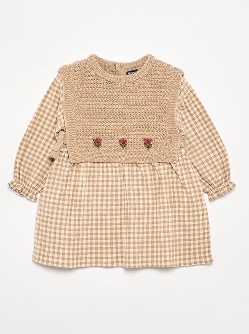 Vestido efeito 2 em 1 com parte de cima em malha de tricô - Kiabi Vestido efeito 2 em 1 com parte de cima em malha de tricô - Kiabi