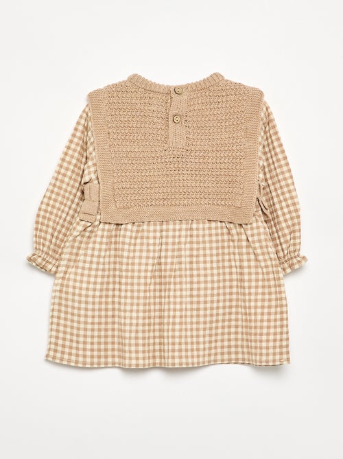 Vestido efeito 2 em 1 com parte de cima em malha de tricô - Kiabi Vestido efeito 2 em 1 com parte de cima em malha de tricô - Kiabi
