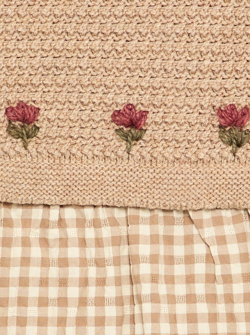 Vestido efeito 2 em 1 com parte de cima em malha de tricô Bege - Kiabi
