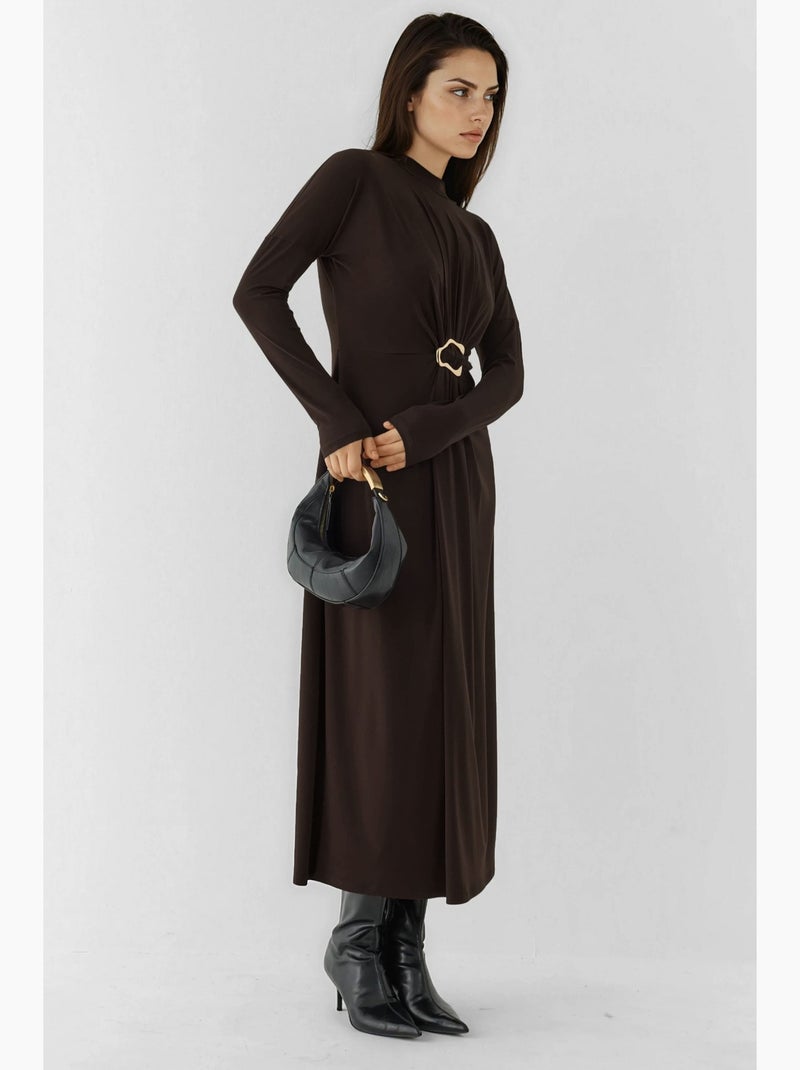 Vestido elástico sandy com detalhe de acessório hiccup Castanho-escuro - Kiabi