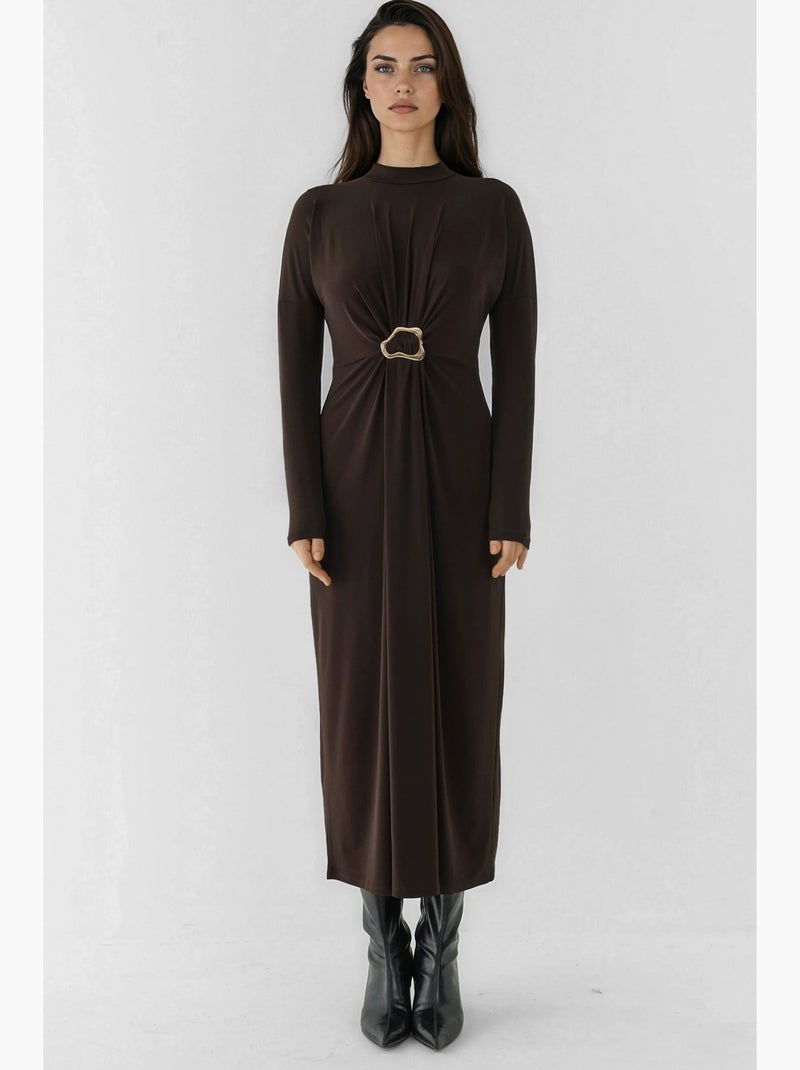 Vestido elástico sandy com detalhe de acessório hiccup Castanho-escuro - Kiabi