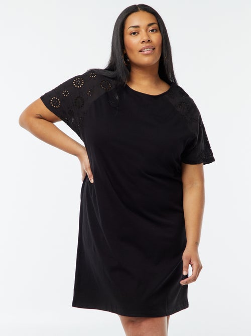 Vestido em algodão com bordados - Kiabi