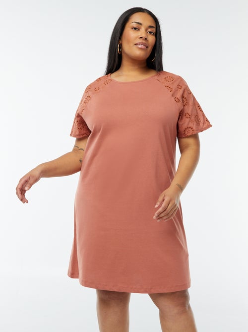 Vestido em algodão com bordados - Kiabi