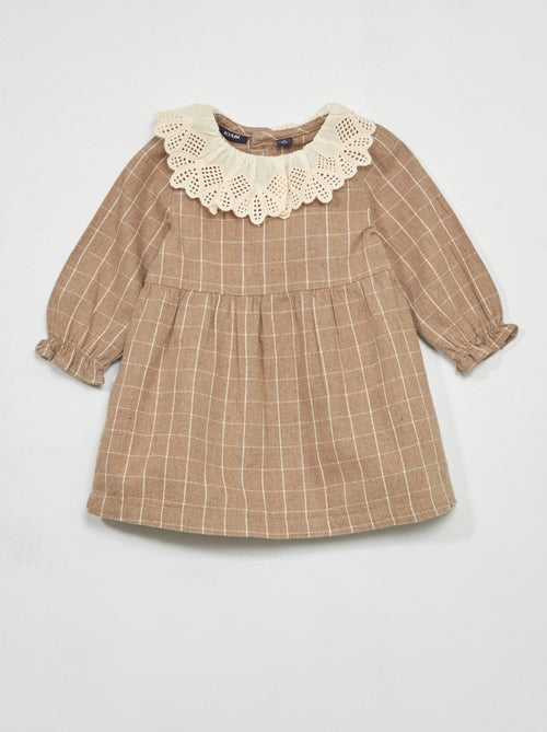 Vestido em algodão com gola claudine - Kiabi