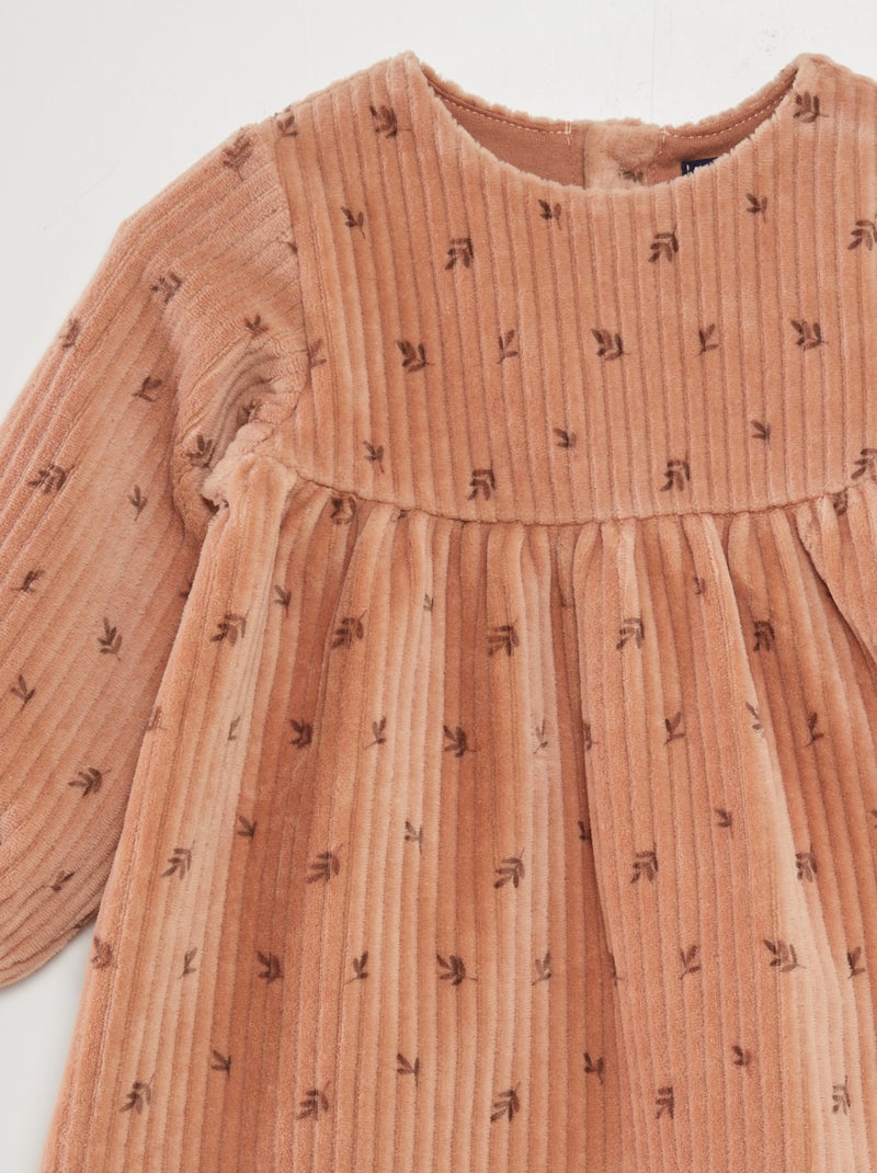 Vestido em bombazina com motivo CASTANHO - Kiabi