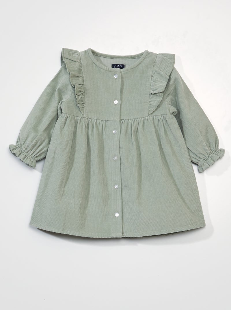 Vestido em bombazina VERDE - Kiabi