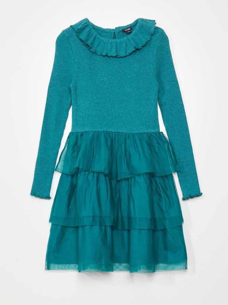 Vestido em bombazina VERDE - Kiabi