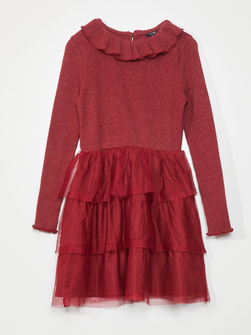 Vestido em bombazina VERMELHO - Kiabi