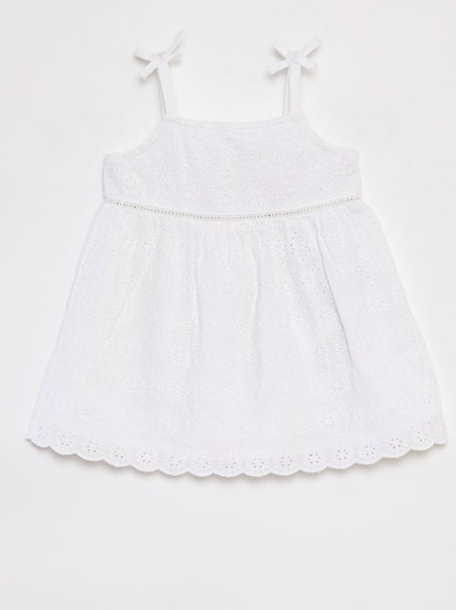 Vestido em bordado inglês com alças finas - Kiabi