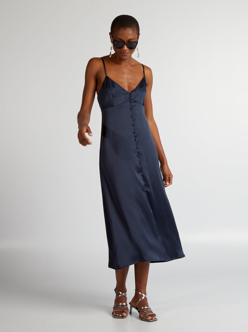 Vestido em cetim com abertura com botões AZUL - Kiabi