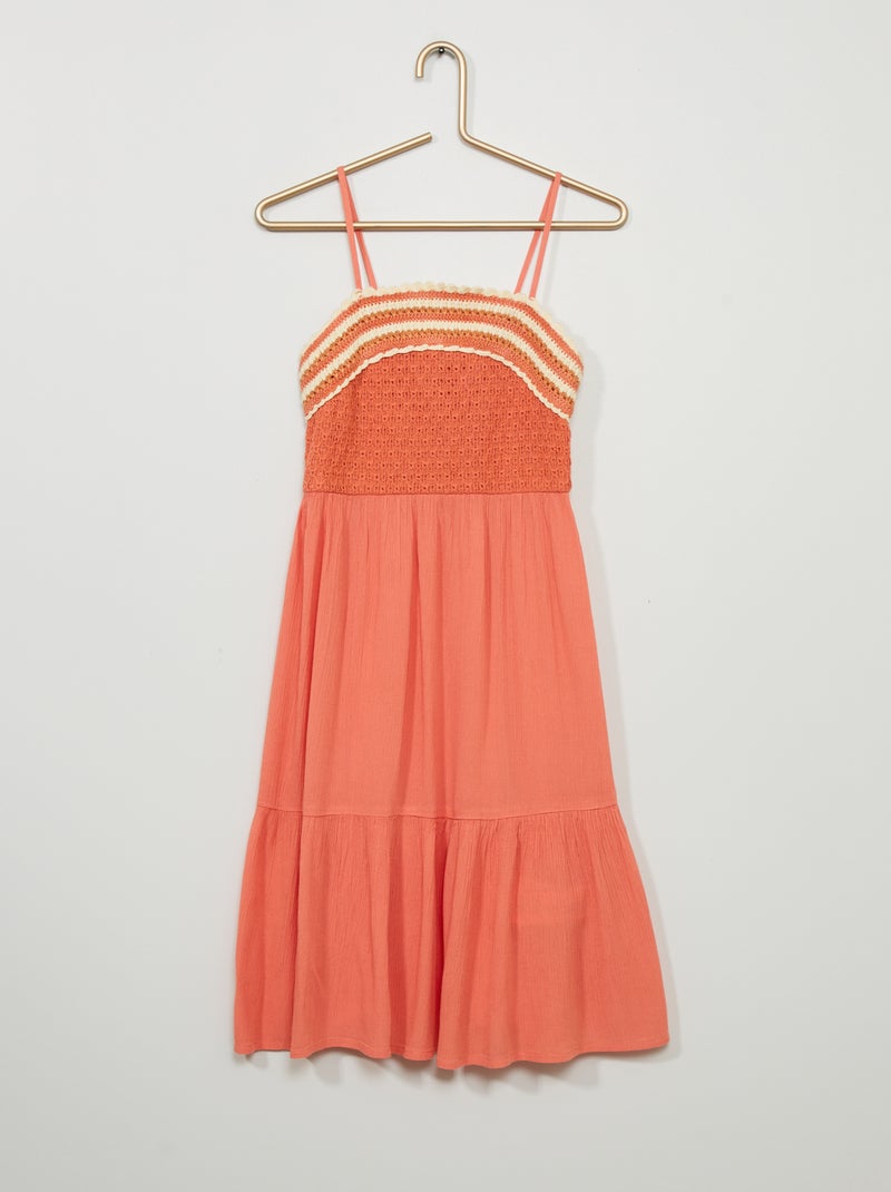 Vestido em croché e crepe LARANJA - Kiabi