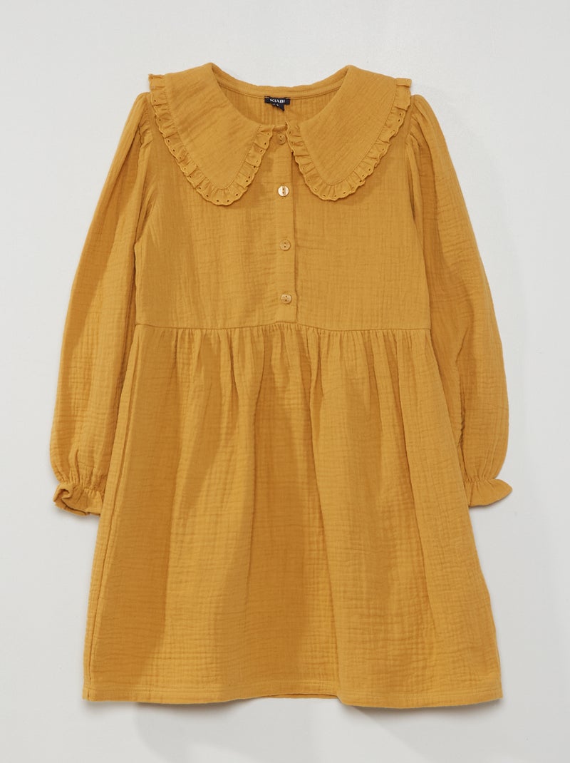 Vestido em gaze de algodão - bege BEGE - Kiabi