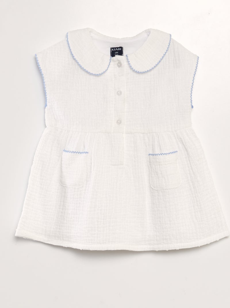 Vestido em gaze de algodão a ponto cheio Branco - Kiabi