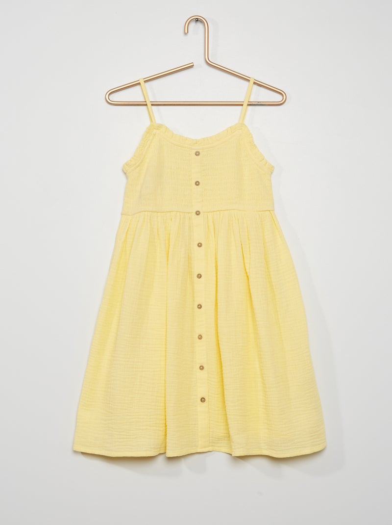 Vestido em gaze de algodão AMARELO - Kiabi