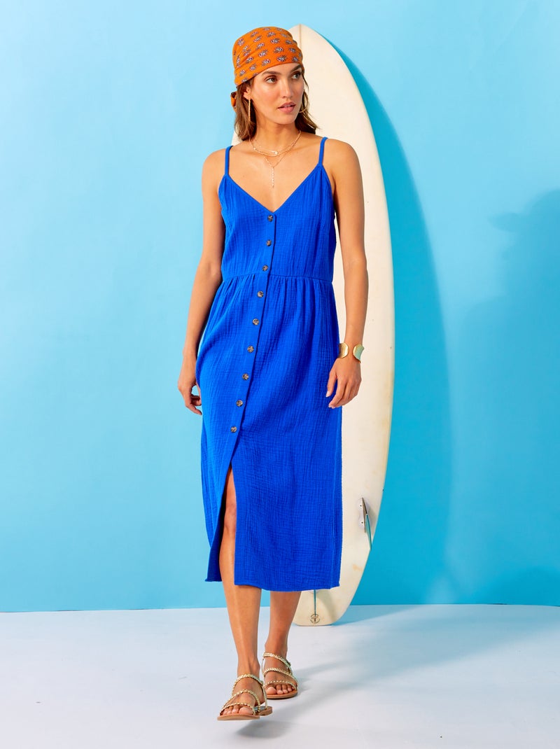 Vestido em gaze de algodão Azul - Kiabi