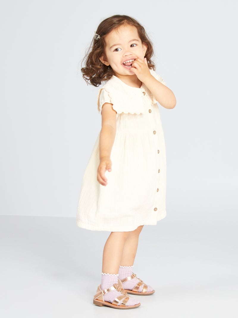 Vestido em gaze de algodão BRANCO - Kiabi