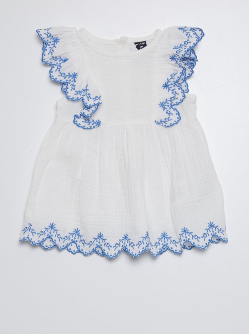 Vestido em gaze de algodão BRANCO - Kiabi