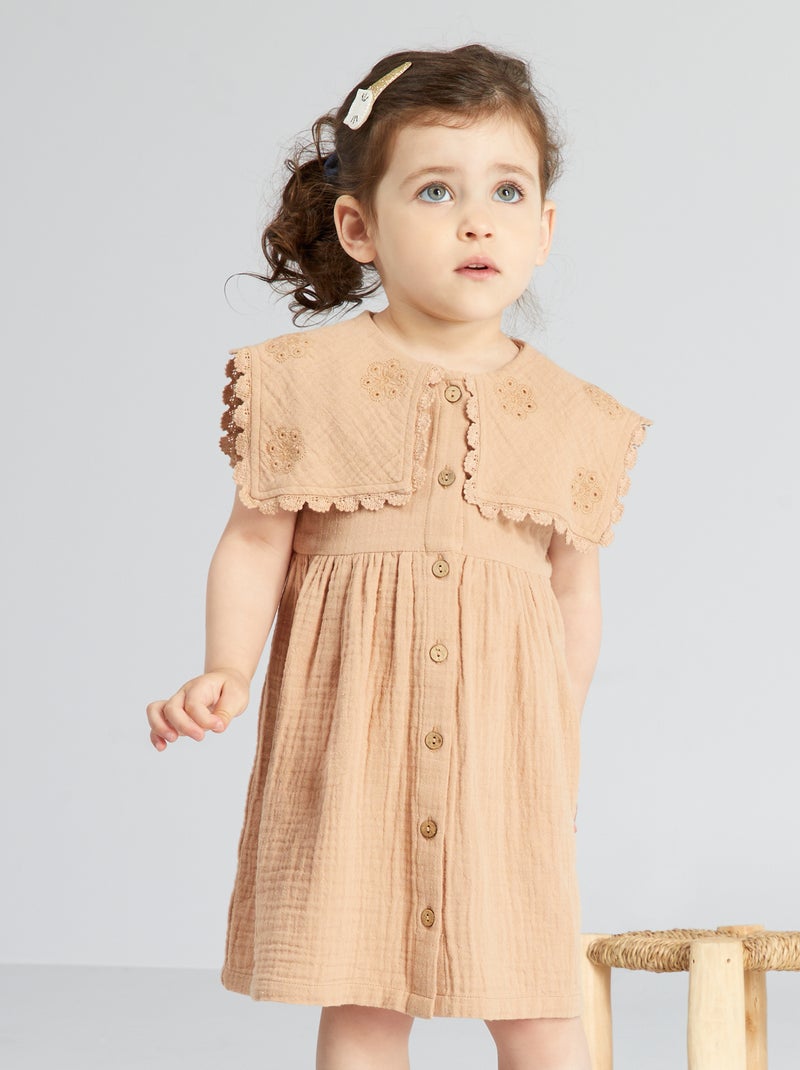 Vestido em gaze de algodão CASTANHO - Kiabi