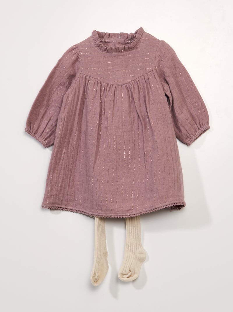 Vestido em gaze de algodão + collants - 2 peças ROSA - Kiabi