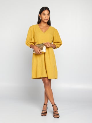 Vestido em gaze de algodão com abertura
