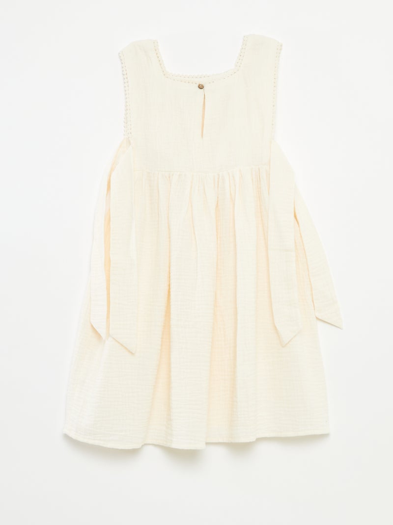 Vestido em gaze de algodão com bordados BRANCO - Kiabi