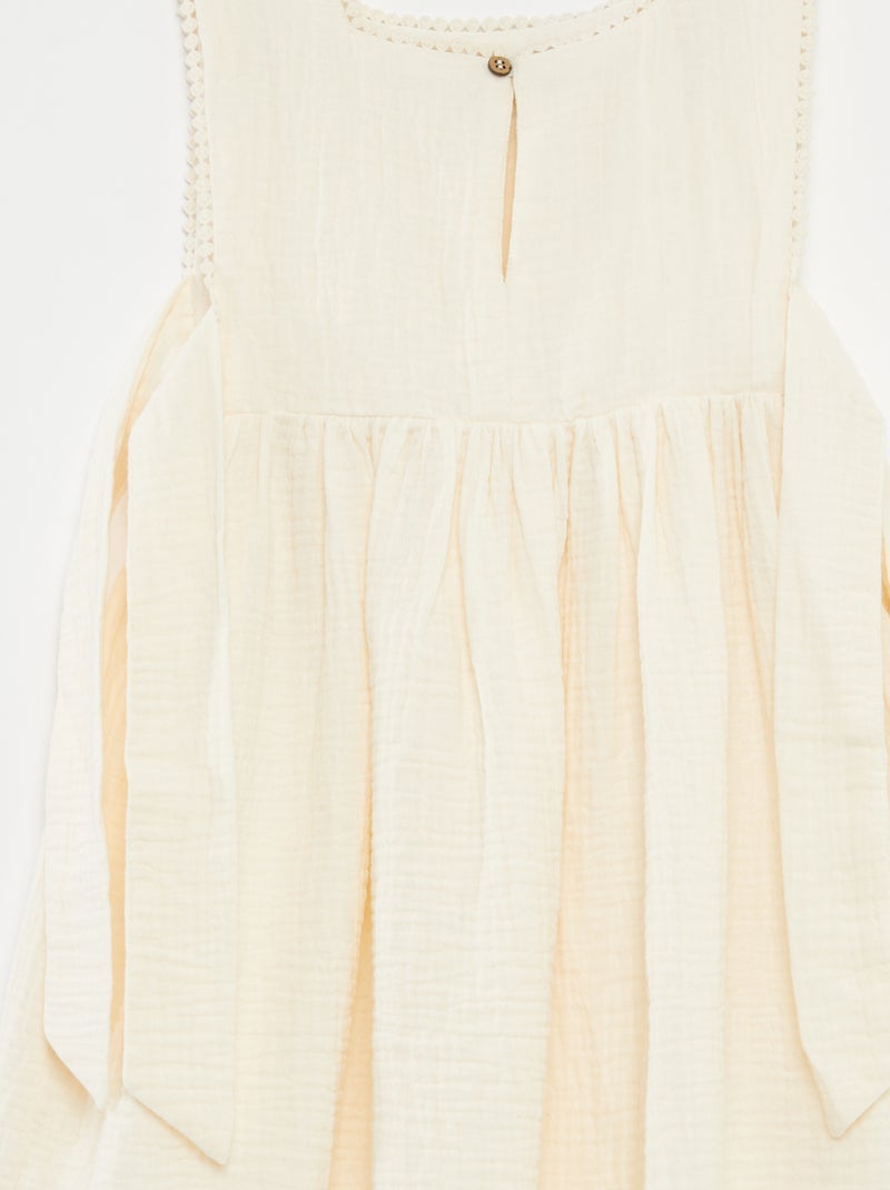 Vestido em gaze de algodão com bordados BRANCO - Kiabi