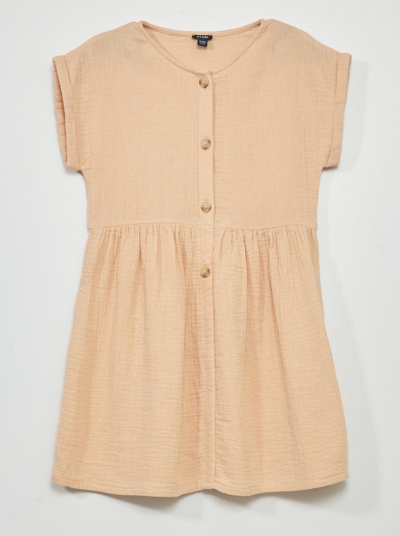 Vestido em gaze de algodão com botões BEGE - Kiabi