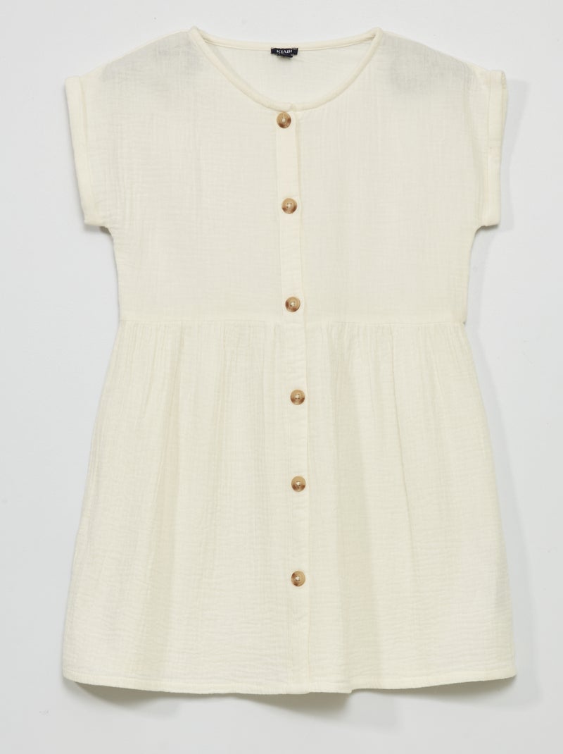 Vestido em gaze de algodão com botões BRANCO - Kiabi