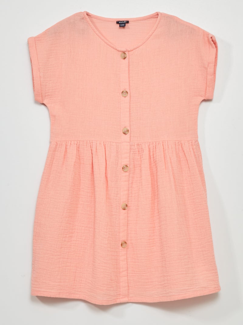 Vestido em gaze de algodão com botões ROSA - Kiabi