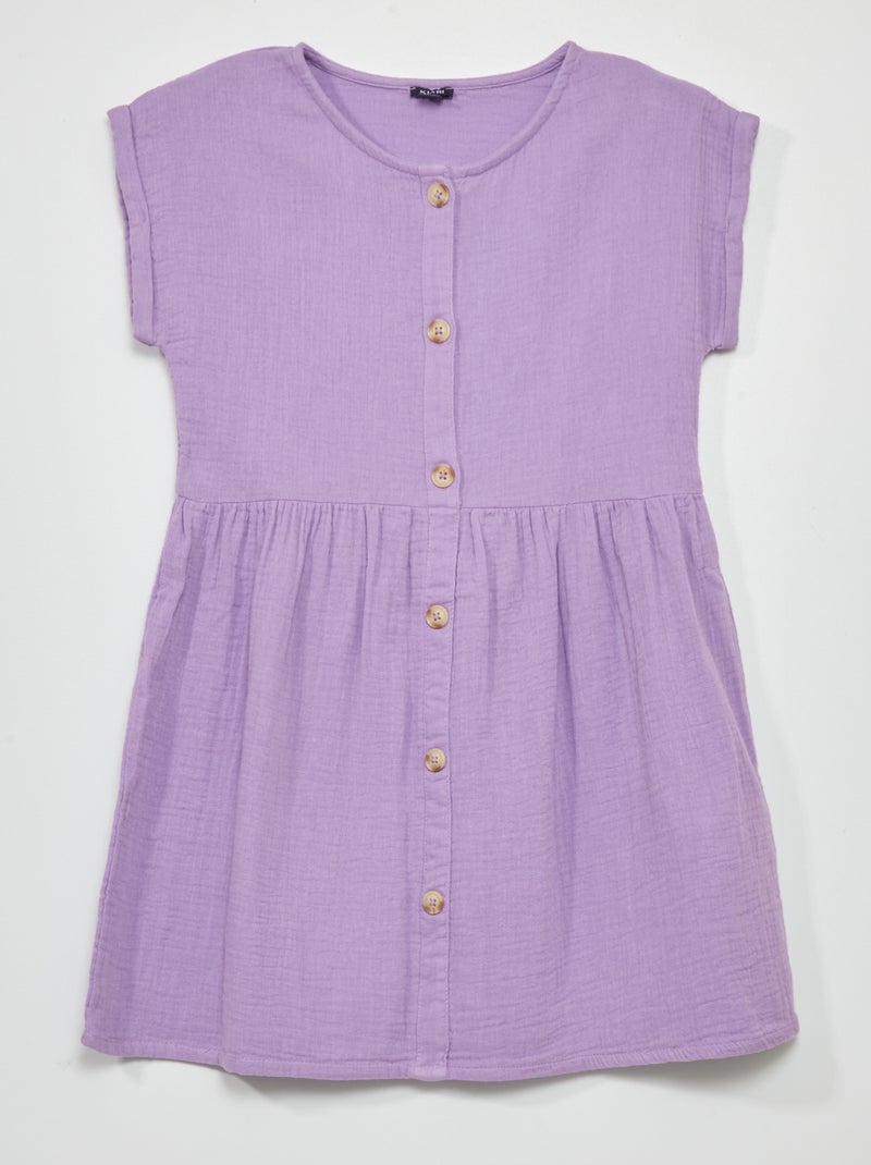Vestido em gaze de algodão com botões Violeta - Kiabi