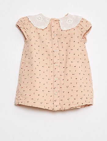 Vestido em gaze de algodão com gola claudine