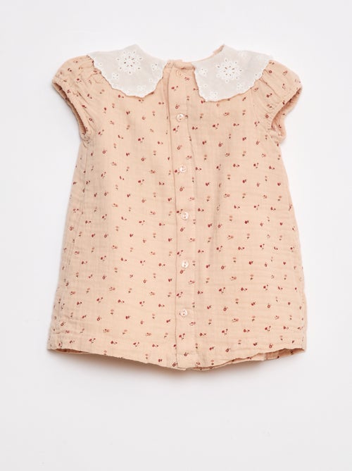 Vestido em gaze de algodão com gola claudine - Kiabi