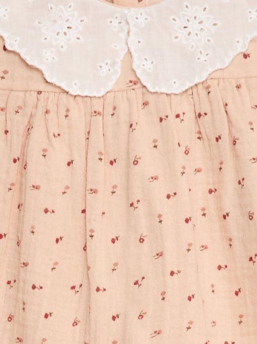 Vestido em gaze de algodão com gola claudine - Kiabi