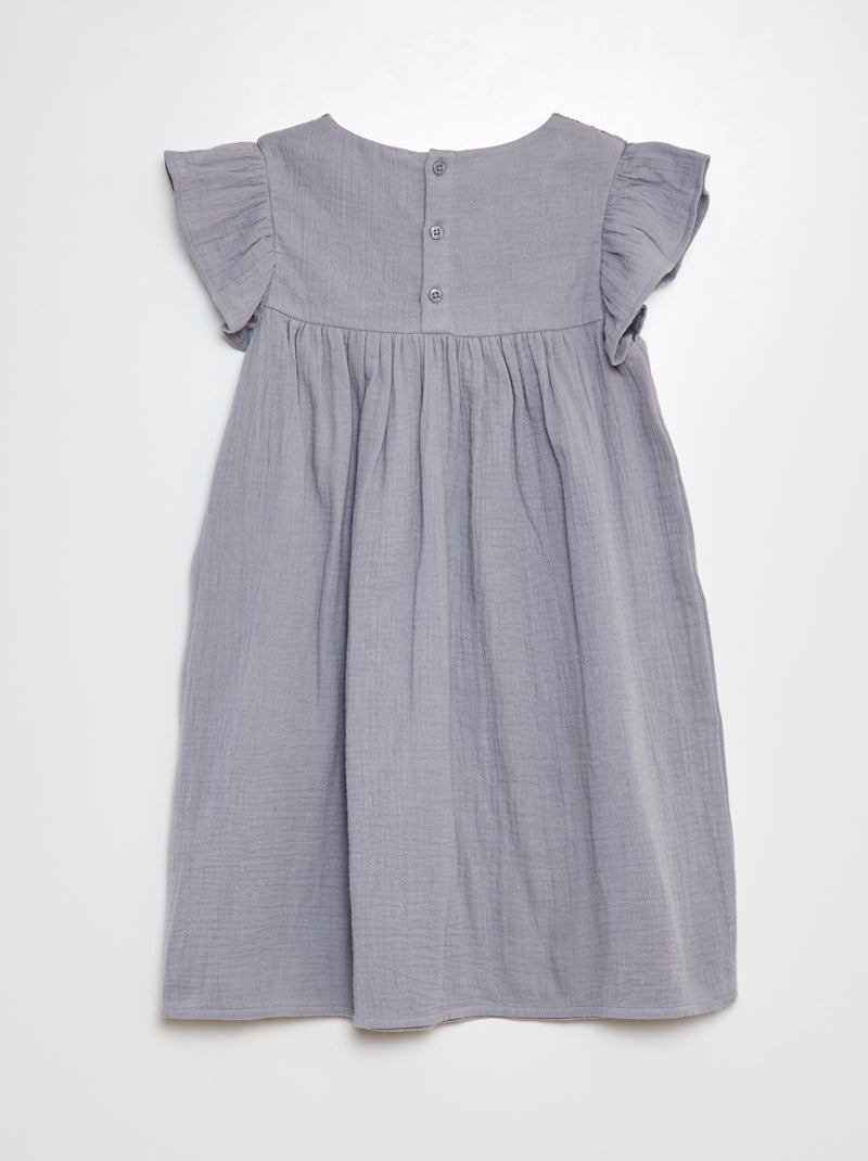 Vestido em gaze de algodão com motivos em croché AZUL - Kiabi