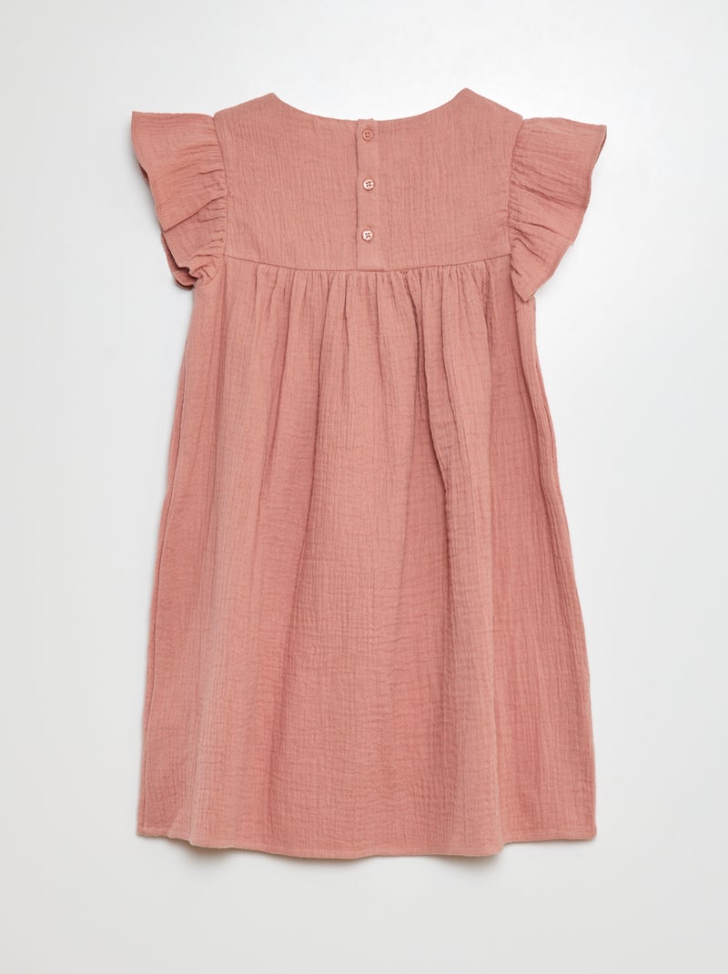 Vestido em gaze de algodão com motivos em croché ROSA - Kiabi