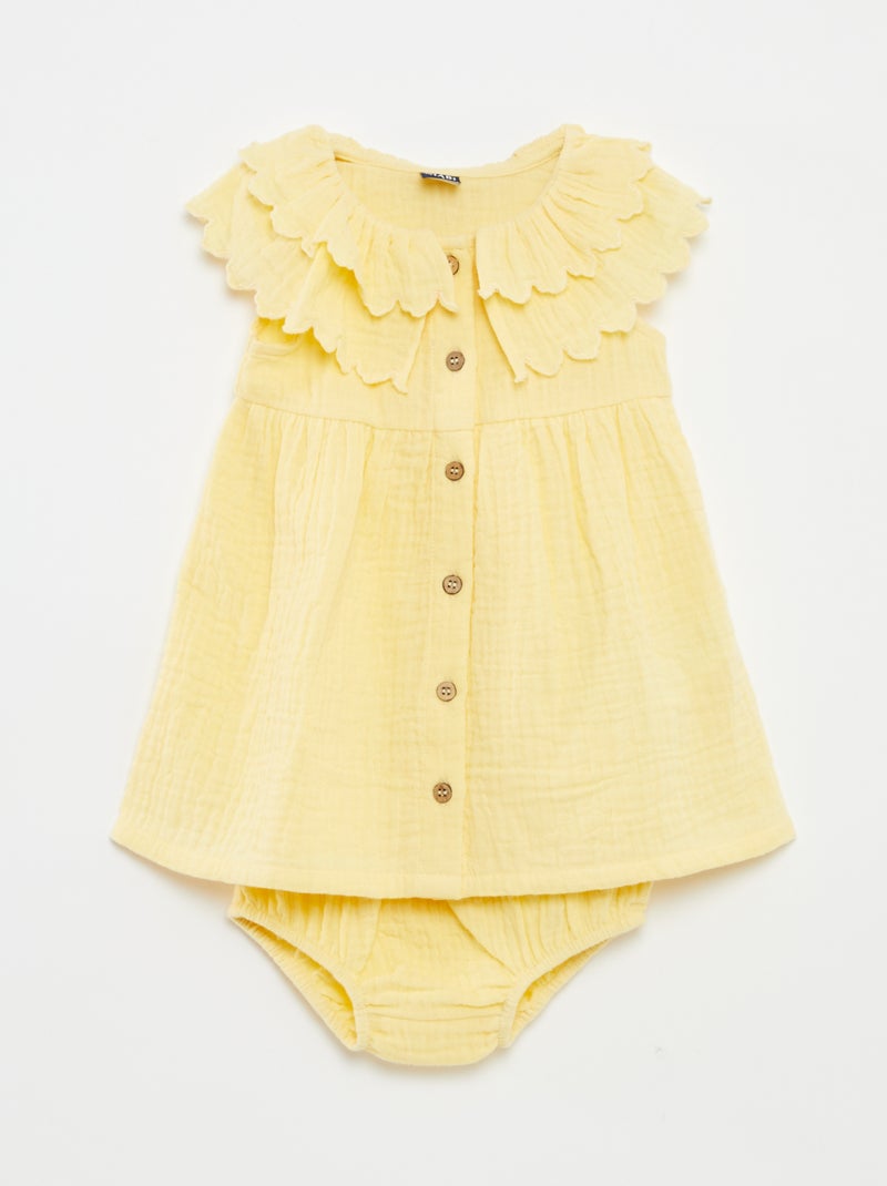 Vestido em gaze de algodão + cuecas - 2 peças AMARELO - Kiabi