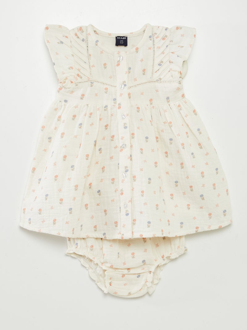 Vestido em gaze de algodão + cuecas - 2 peças BRANCO - Kiabi