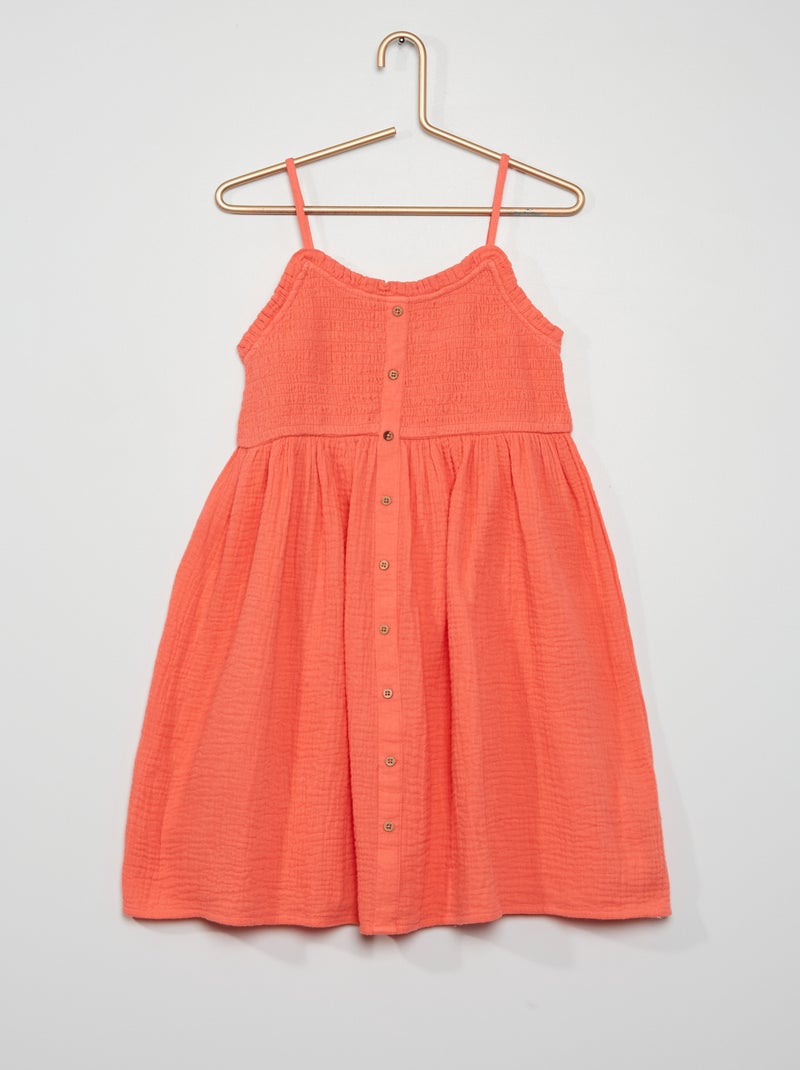 Vestido em gaze de algodão Laranja - Kiabi