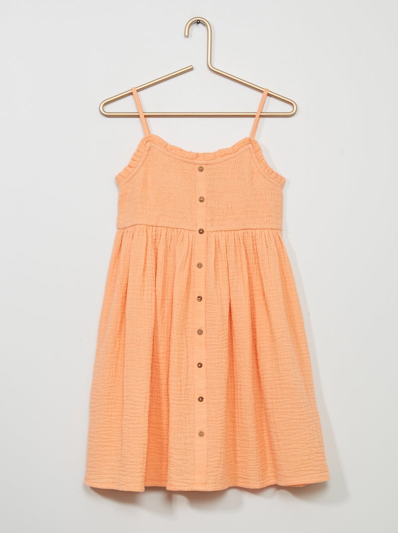 Vestido em gaze de algodão LARANJA - Kiabi