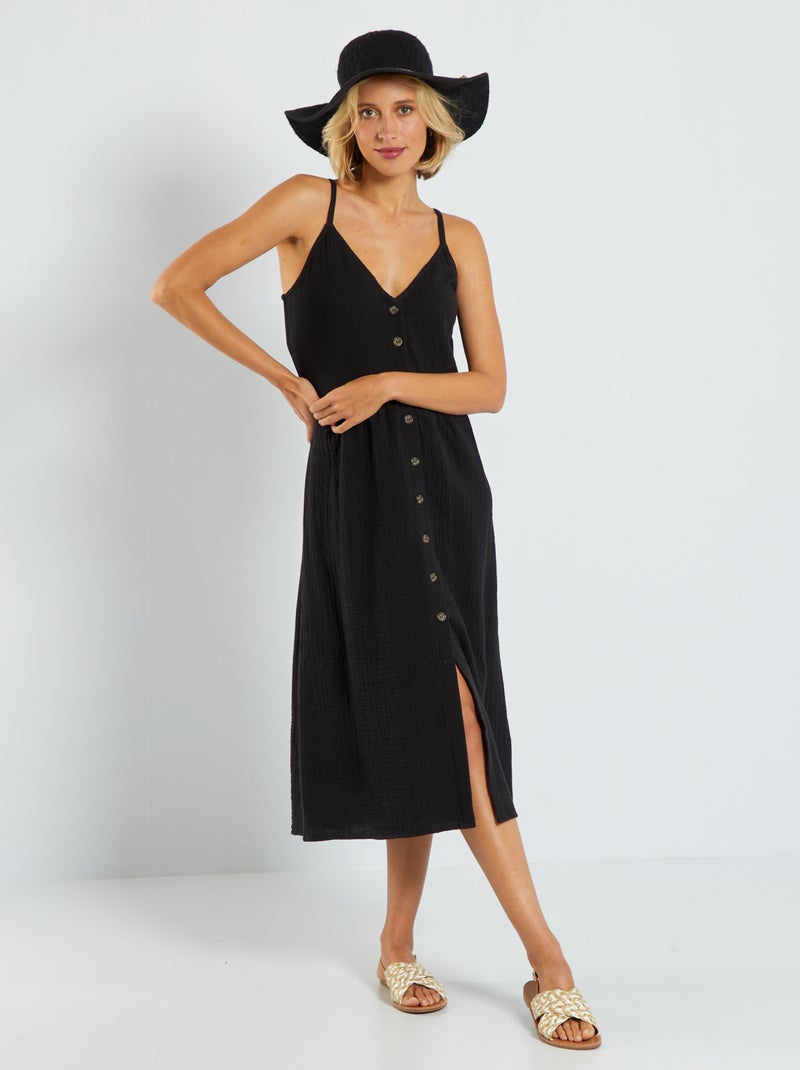 Vestido em gaze de algodão Preto - Kiabi