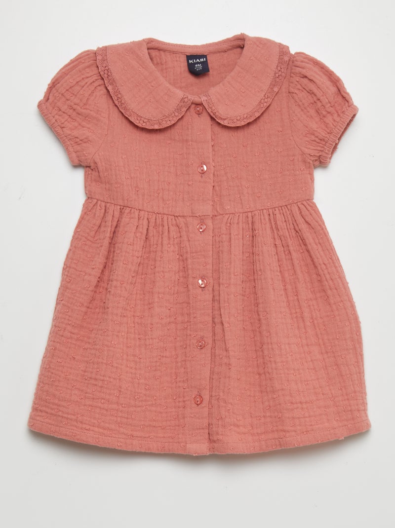 Vestido em gaze de algodão ROSA - Kiabi