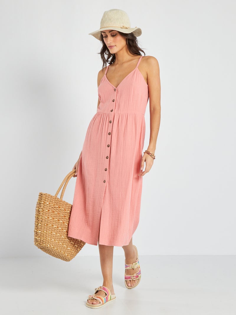 Vestido em gaze de algodão Rosa - Kiabi