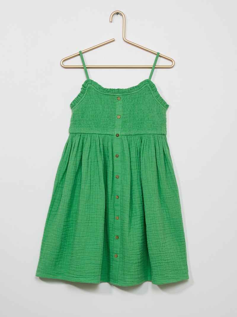 Vestido em gaze de algodão VERDE - Kiabi