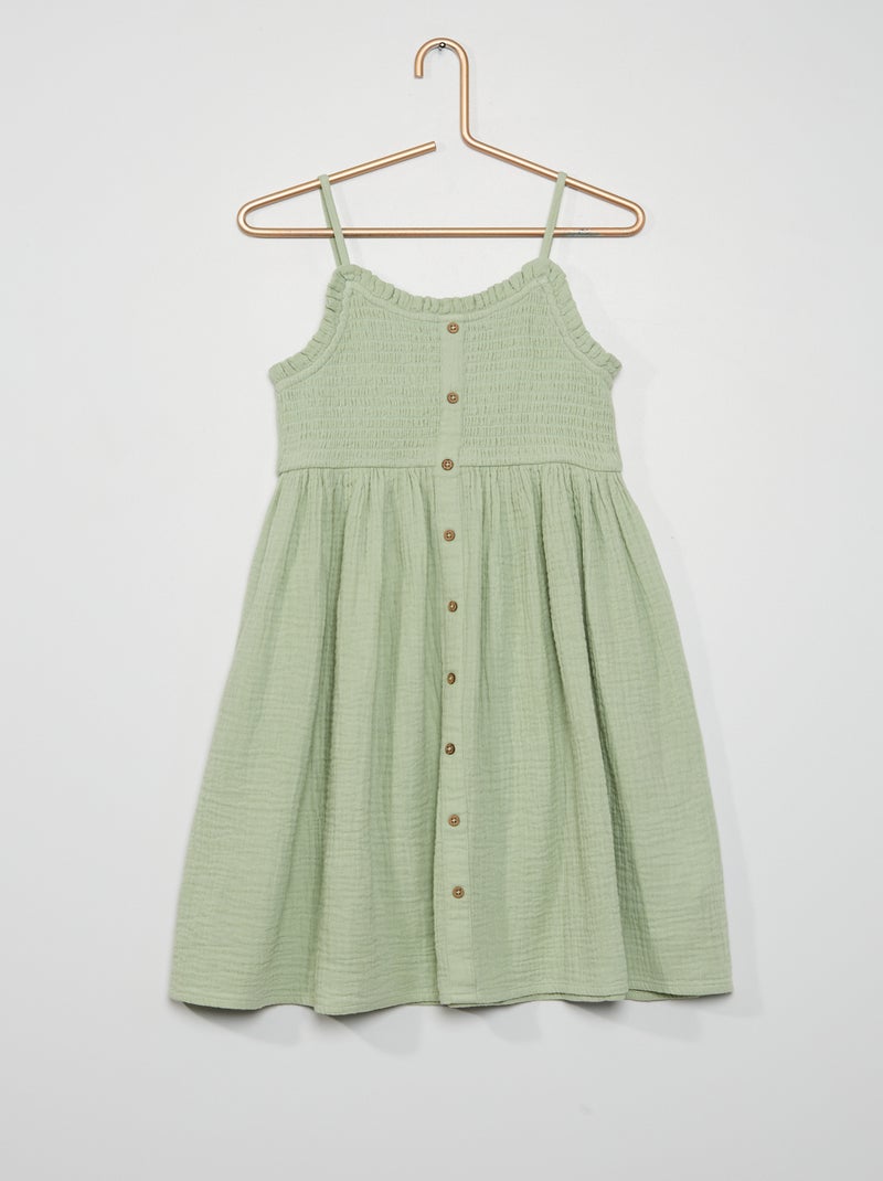 Vestido em gaze de algodão VERDE - Kiabi