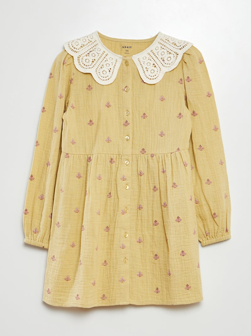 Vestido em gaze dupla de algodão VERDE - Kiabi